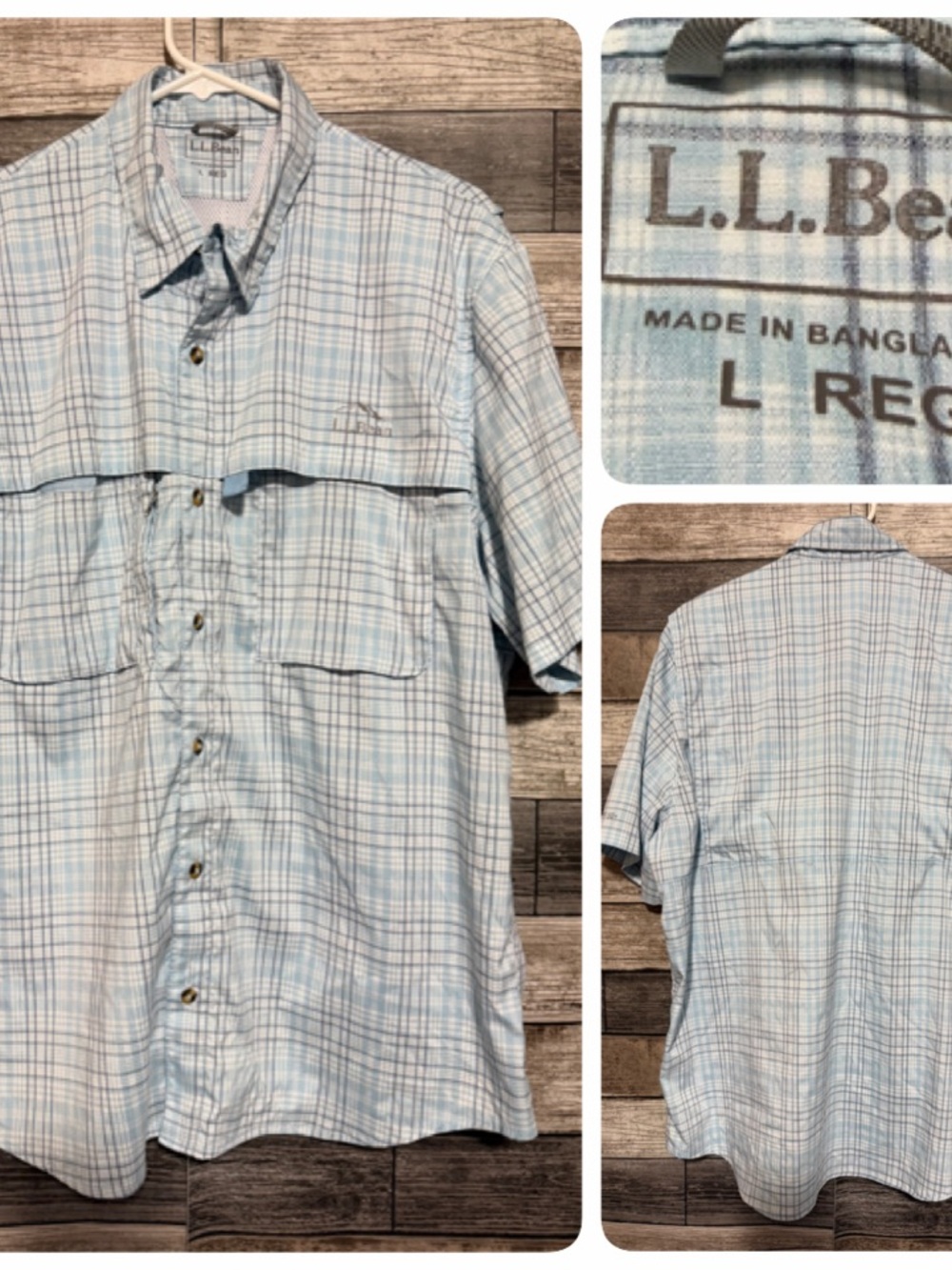 L.L. Bean Tropic Wear Shirt Mens XL Plaid Short Sleeve UPF 50+ Blue Hiking